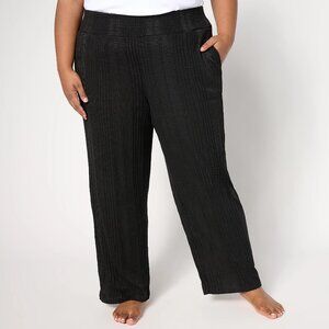 Cuddl Duds Variegated Rib Smocked Waist Lounge Pants - Black Sz L a688678